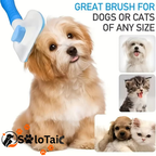 dog being groomed with self cleaning pet brush removing loose hair